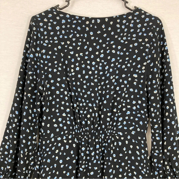 Sanctuary Blue Black Polka Dot Front Slit V-Neck Midi Dress Medium - Picture 13 of 13